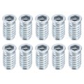 10pcs Threaded Inserts M10-1 5x30 Zinc Plated Carbon Steel Hex Socket Drive Screw-in Nut For Wood Working Tool And Accessories 