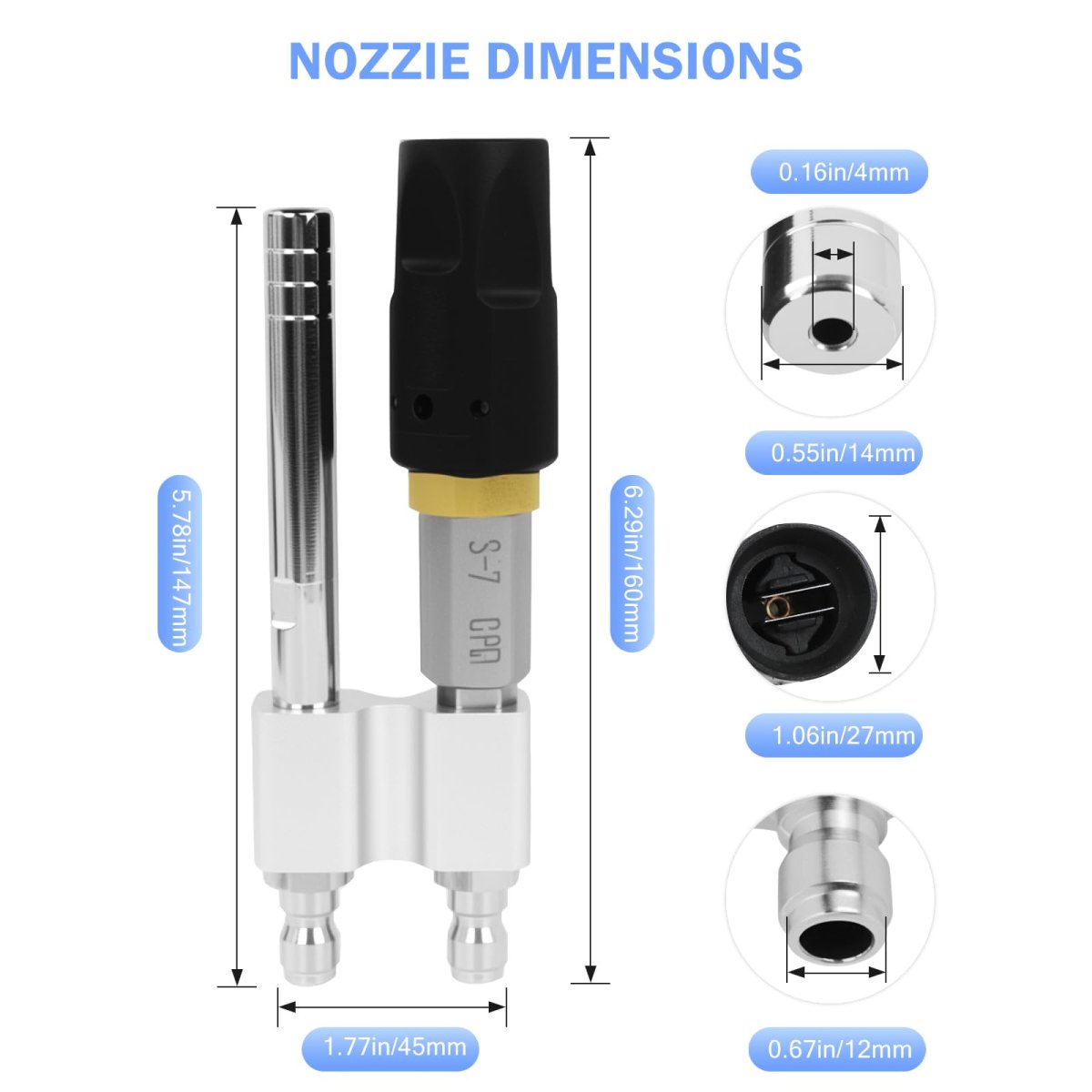 Adjustable Downstream Soft Wash Nozzle 2 In 1 Shooter Tip M5 Long Reach Soap Twist 0 To 60 Degrees Spray Pattern For Pressure