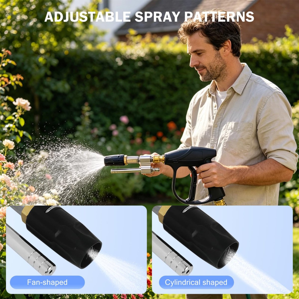 Adjustable Downstream Soft Wash Nozzle 2 In 1 Shooter Tip M5 Long Reach Soap Twist 0 To 60 Degrees Spray Pattern For Pressure
