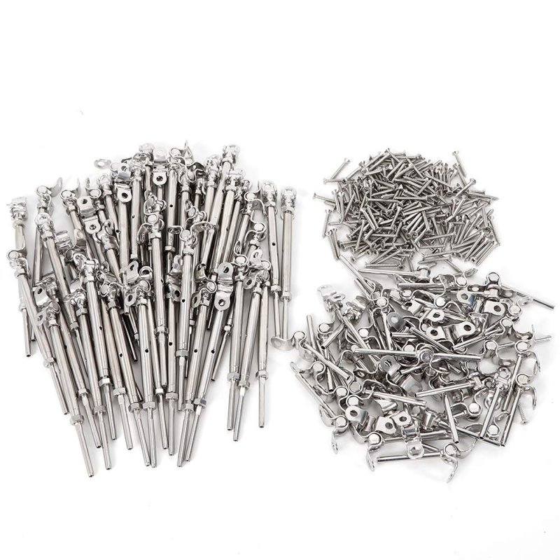 50 Sets Cable Rail Hardware Kit For 1 8 In System T316 Stainless Steel Tensioner And Deck Elbow With Screws Adjustable Angle
