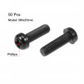 Uxcell M6x20mm Threaded Nylon Phillips Cross Pan Head Machine Screws Bolts Black 50pcs