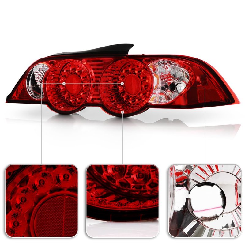 Red Lens Premium Led Tail Light Housing Lamp Assembly For 2002-2004 Acura Rsx Driver And Passenger Side Replacement