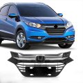 Pit66 Front Upper Grille Compatible With Honda Hrv 2016-2018 Full Black Chrome Grill 