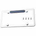 Stainless Steel Polished Mirror License Plate Frame N Thin Reflective Blue Line 