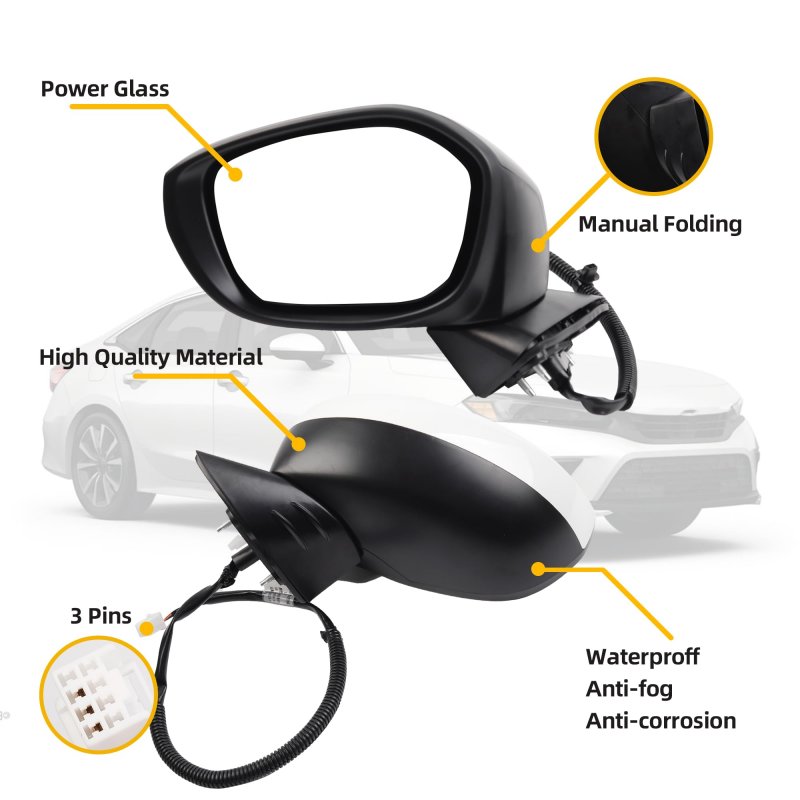Dasbecan Driver Left Side Mirror For Honda Civic Sedan Hatchback Sport Si Lx Ex 2022 2023 With Power Glass Manual Folding Match