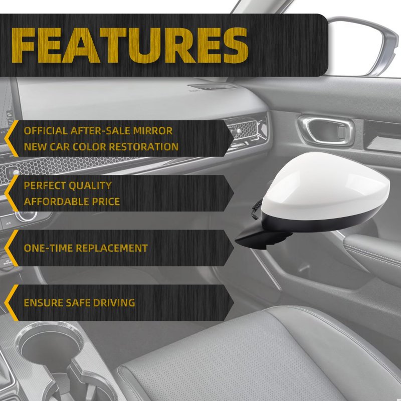 Dasbecan Driver Left Side Mirror For Honda Civic Sedan Hatchback Sport Si Lx Ex 2022 2023 With Power Glass Manual Folding Match