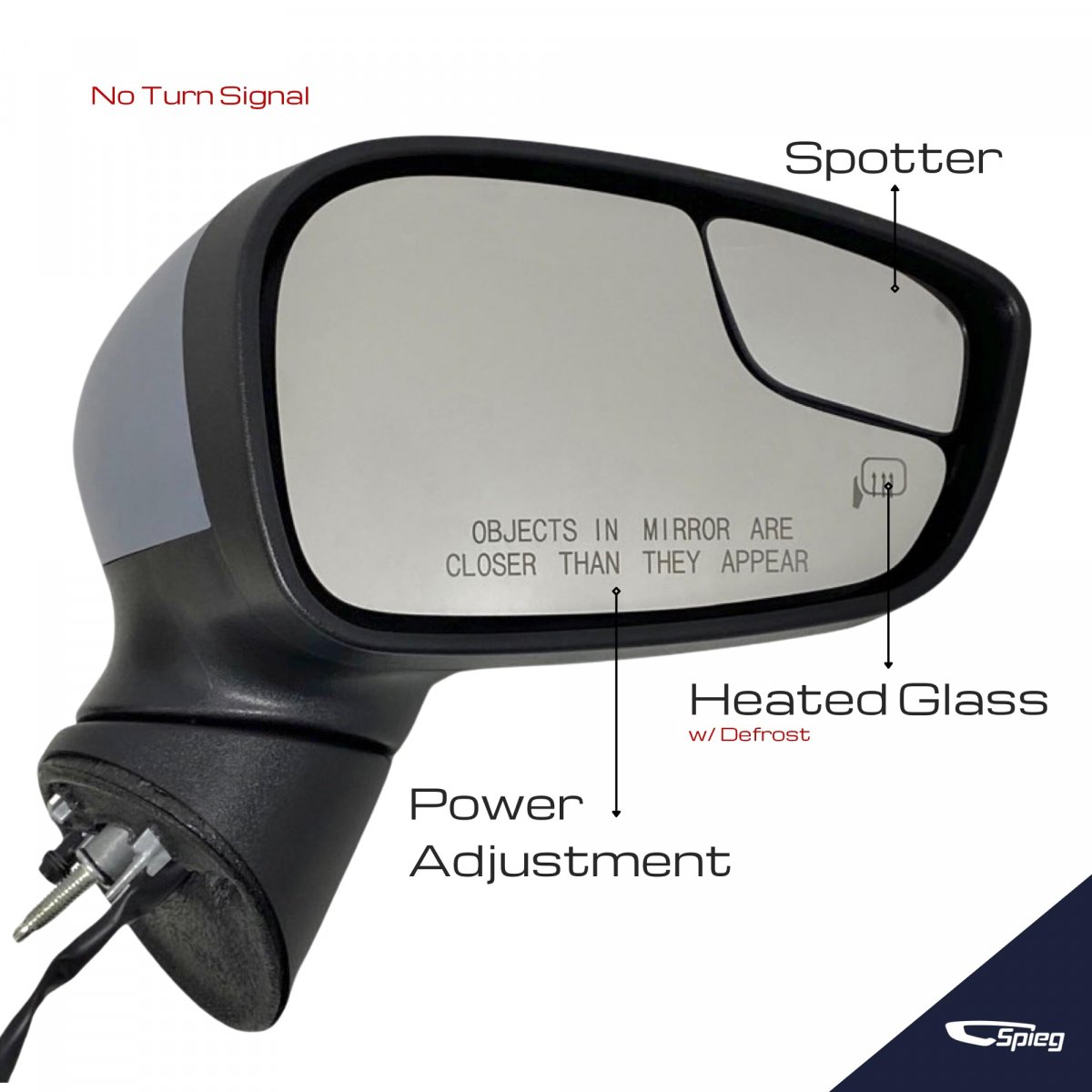 Spieg Fo1321459 Passenger Side Mirror Replacement For Ford Fiesta 2011-2019 Power Heated With Spotter Ptm Cover 5pin Rh