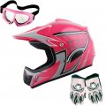Wow Youth Motocross Helmet Bmx Mx Atv Dirt Bike Spider Web Pink Goggles Martian Glove Bundle 