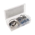 Hose Clamp Assortment Stainless And Carbon Steel Gear Clamping Type Silver 7 Bin 0 25 In To 2 75 Diameter 