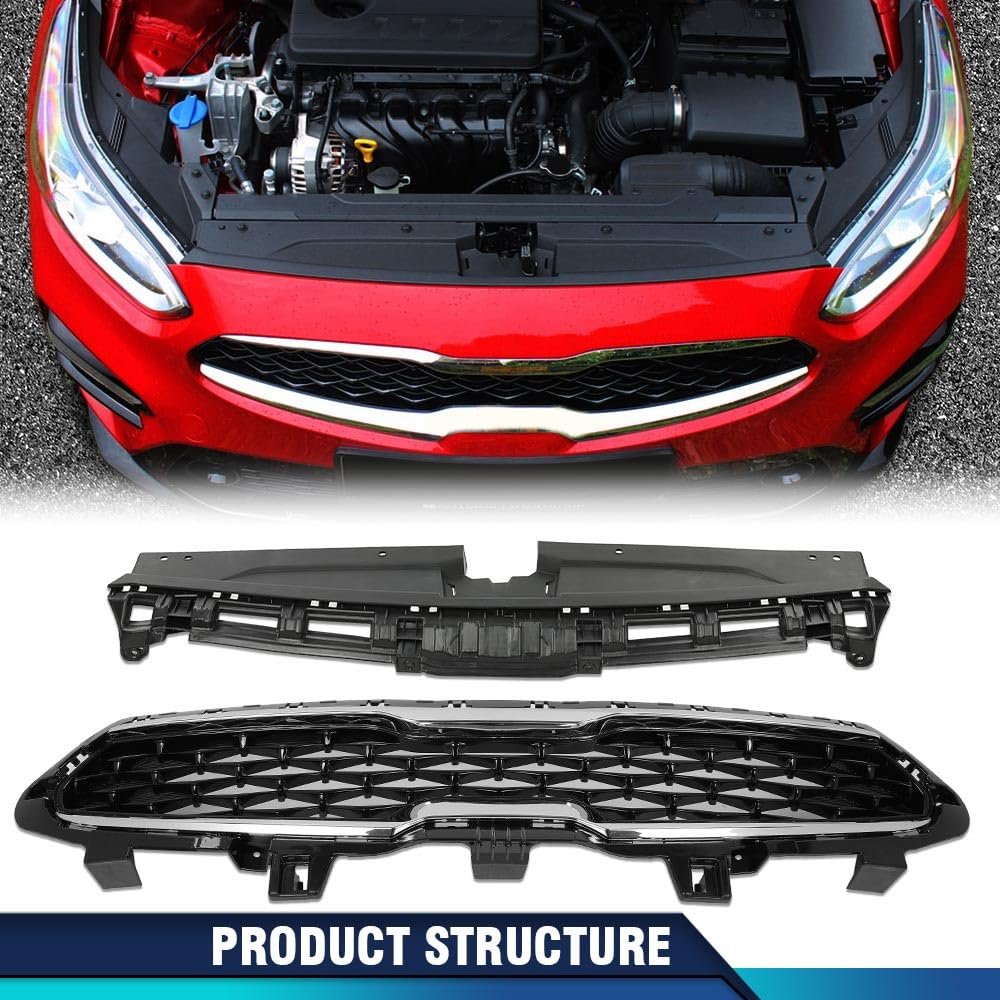 Front Upper Bumper Grille Radiator Sight Shield Cover For Kia Forte 2019-2021 Ki1224116 Ki1200205 86370m7000 86350m7010