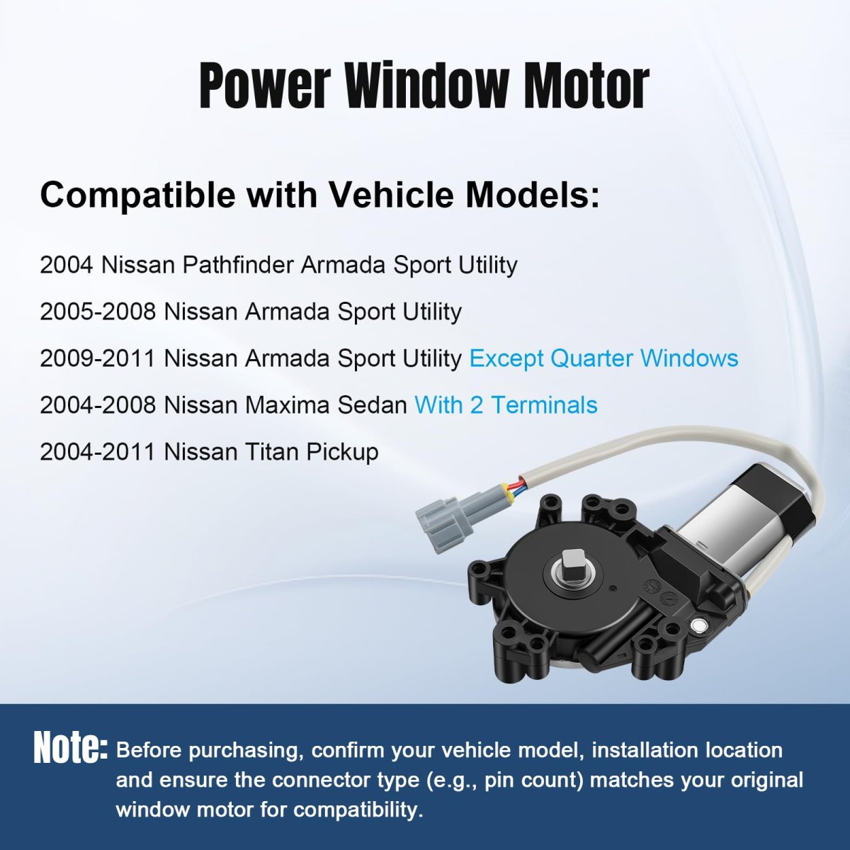 Rear Driver Left Side Power Window Lift Motor For 2005-2011 Nissan Titan 05-11 Armada Maxima 2004 2005 2006 2007 2008 2009 2010