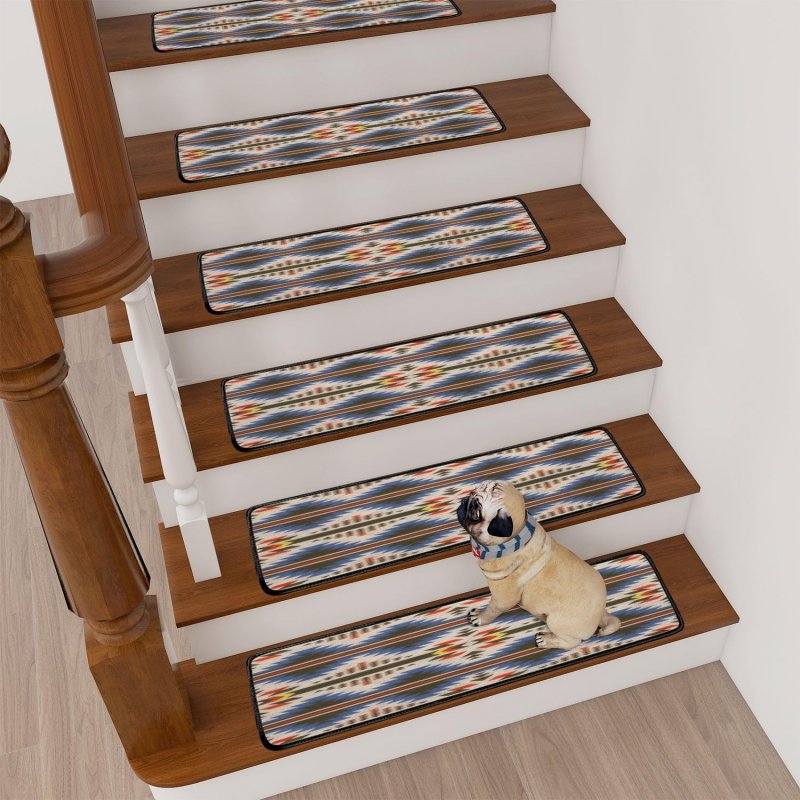 Aztec Navajo Geometric Pattern Native American Southwest Stair Treads For Wooden Steps Southwestern Indoor Carpet Safety Rug