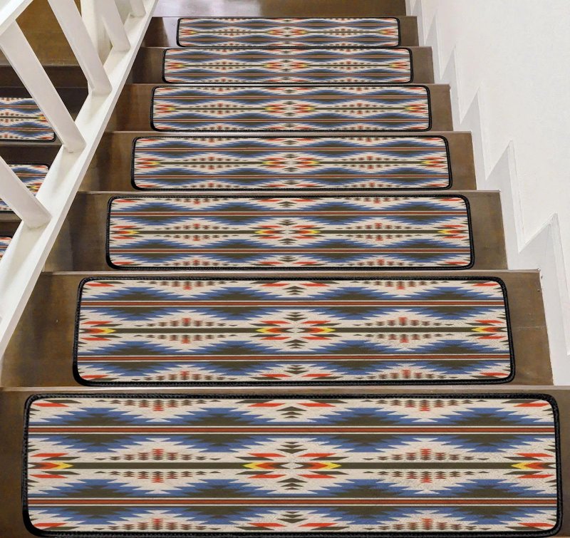 Aztec Navajo Geometric Pattern Native American Southwest Stair Treads For Wooden Steps Southwestern Indoor Carpet Safety Rug