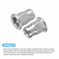 Uxcell M6 Half Hex Body Rivet Nuts 60pcs 304 Stainless Steel Flat Head Threaded Insert For Metal Plastic
