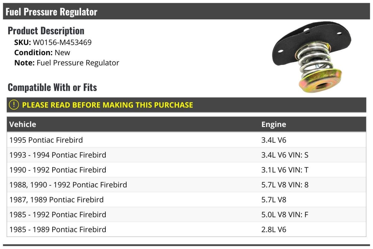 Fuel Pressure Regulator For 1985-1995 Pontiac Firebird