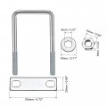 Uxcell Square U-bolts 2-3 4 70mm Inner Width 160mm Length Carbon Steel M8 With Nuts Frame Plate Round Washers 1 Set