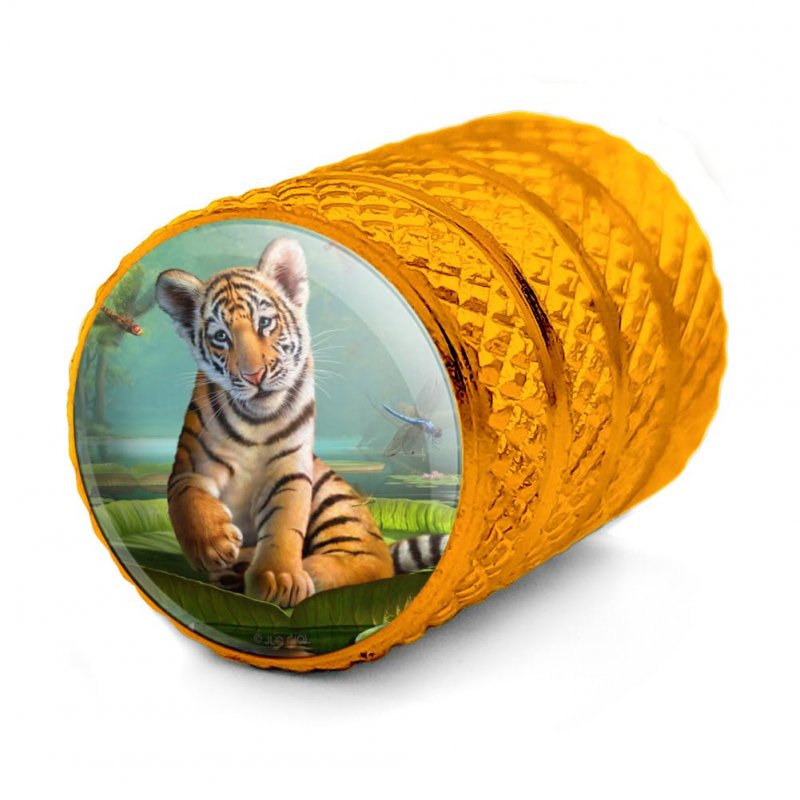 Baby Tiger And Lillies Aluminum Valve Stem Caps For Tire Rim Wheels Yellow Fits Schrader Type Valves 4 Pack
