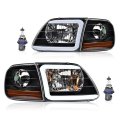 Led Drl Headlights W Corner Parking Lights Fit For 1997-2003 Ford F150 2004 Heritage Fit 98-99 F250 97-02 Expedition Black 