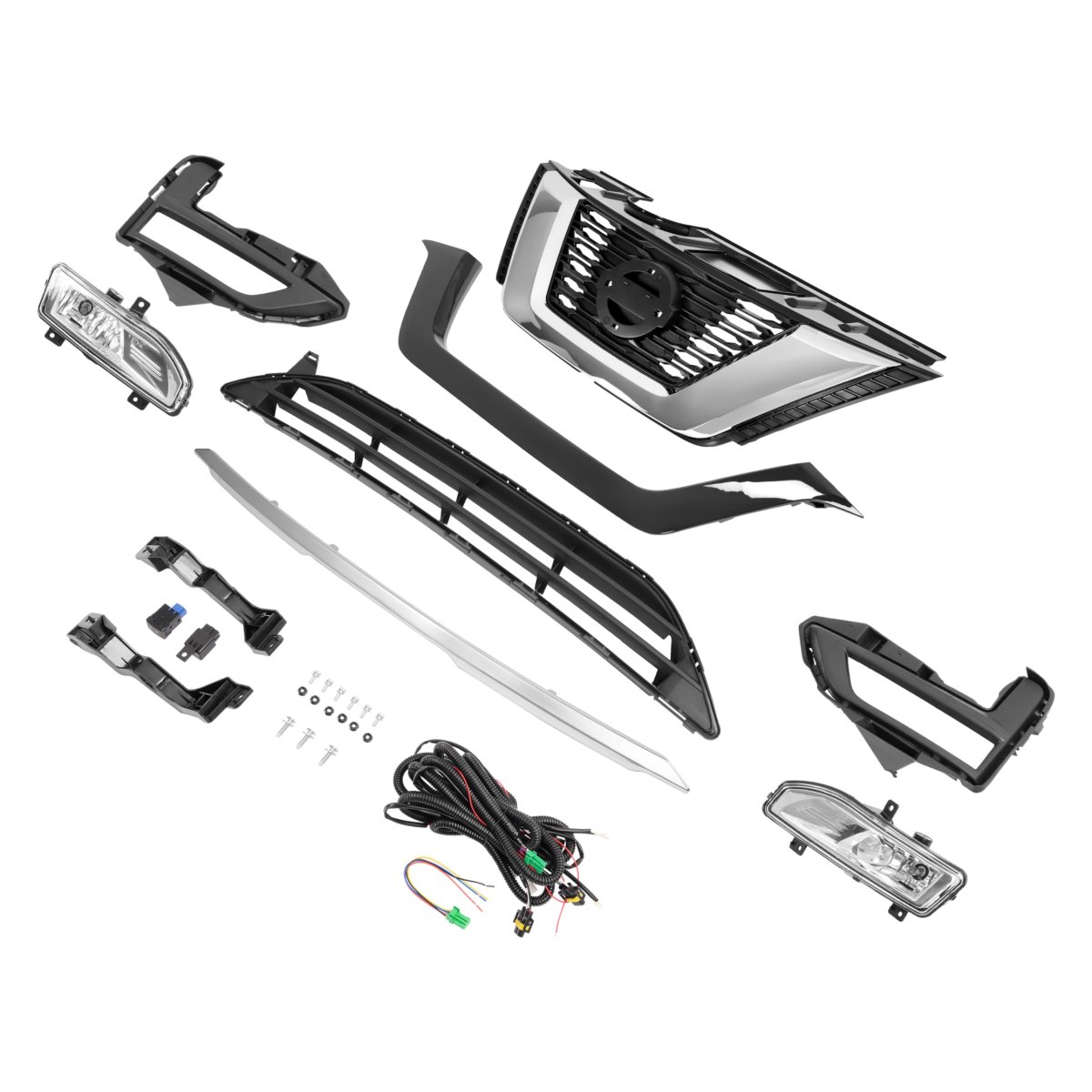 Front Upper And Lower Grille With Fog Light Kit For 2017 2020 Nissan Rogue Bumper Radiator Hood Grill Assembly Plastic Chrome