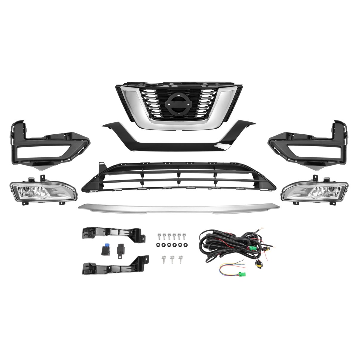 Front Upper And Lower Grille With Fog Light Kit For 2017 2020 Nissan Rogue Bumper Radiator Hood Grill Assembly Plastic Chrome