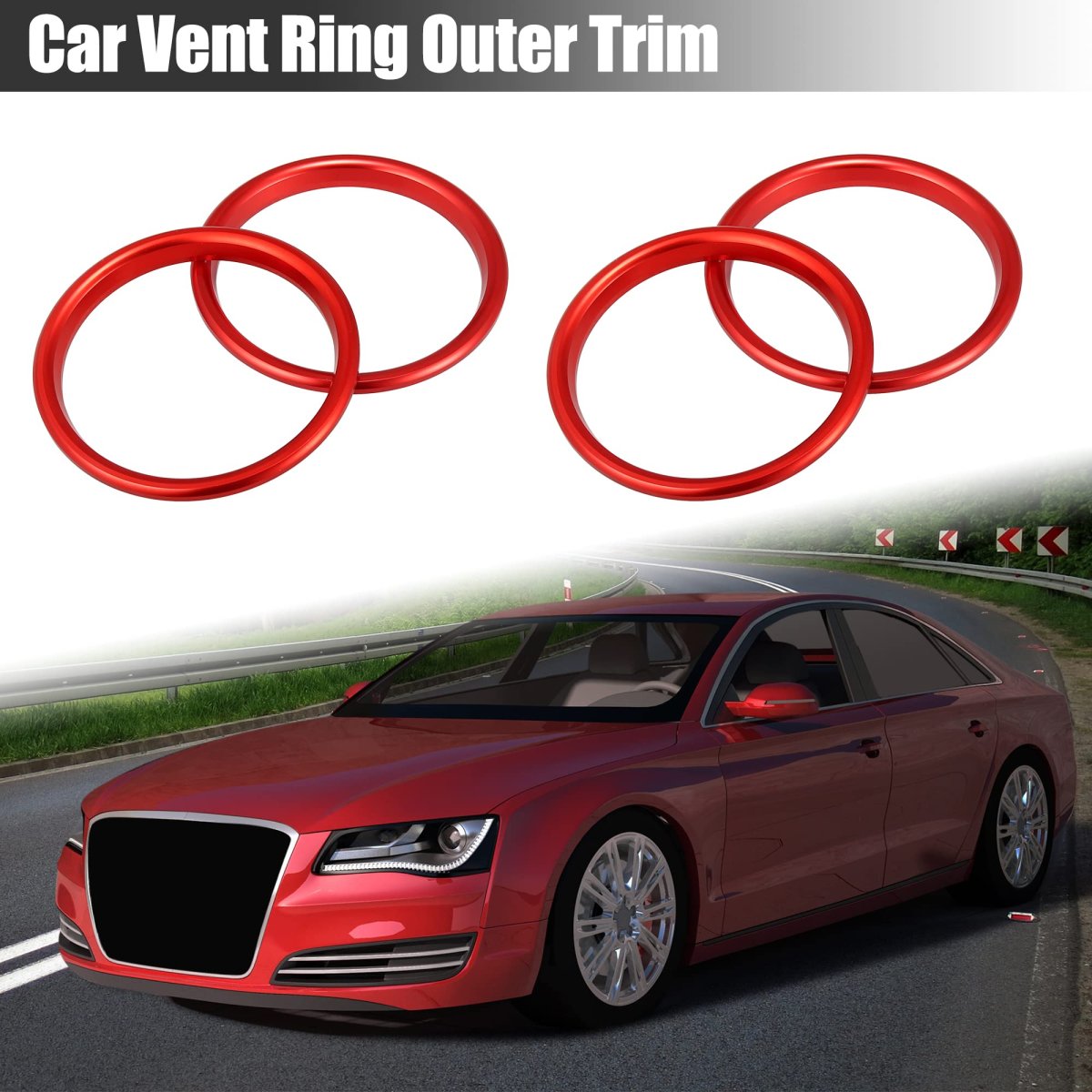 4 Pcs Red Air Conditioner Vent Ring Outer Trim Aluminum Alloy Decoration Cover For Audi A3 S3 Q2l 2013-2021