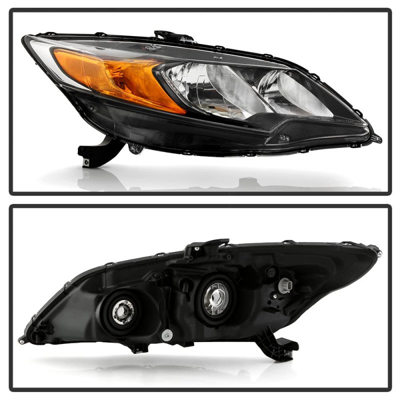 Factory Style Halogen Headlight For 2014-2015 Honda Civic 2-door Coupe Black Housing Clear Lens Direct Replacement Right