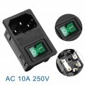 Uxcell Male Power Socket Iec320 C14 Ac250v 10a Inlet Module Plug With Fuse Holer Green Rocker Switch