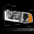 Led Drl L-bar Chrome Housing Amber Corner Headlight Lamps Tool Kit Compatible With Dodge Ram Truck 94-02