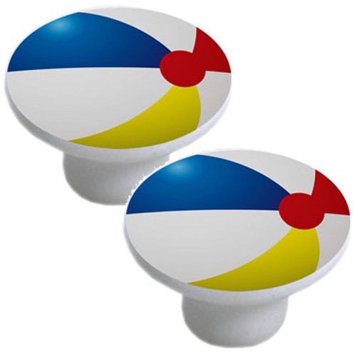 Set Of 2 Beach Ball Ceramic Cabinet Drawer Knobs