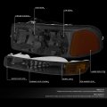 Auto Dynasty Smoked Housing Amber Corner Headlight Lamps W Bumper Tool Kit Compatible With Gmc Sierra Yukon 99-07