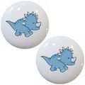 Set Of 2 Baby Styracosaurus Dinosaur Ceramic Cabinet Drawer Knobs 
