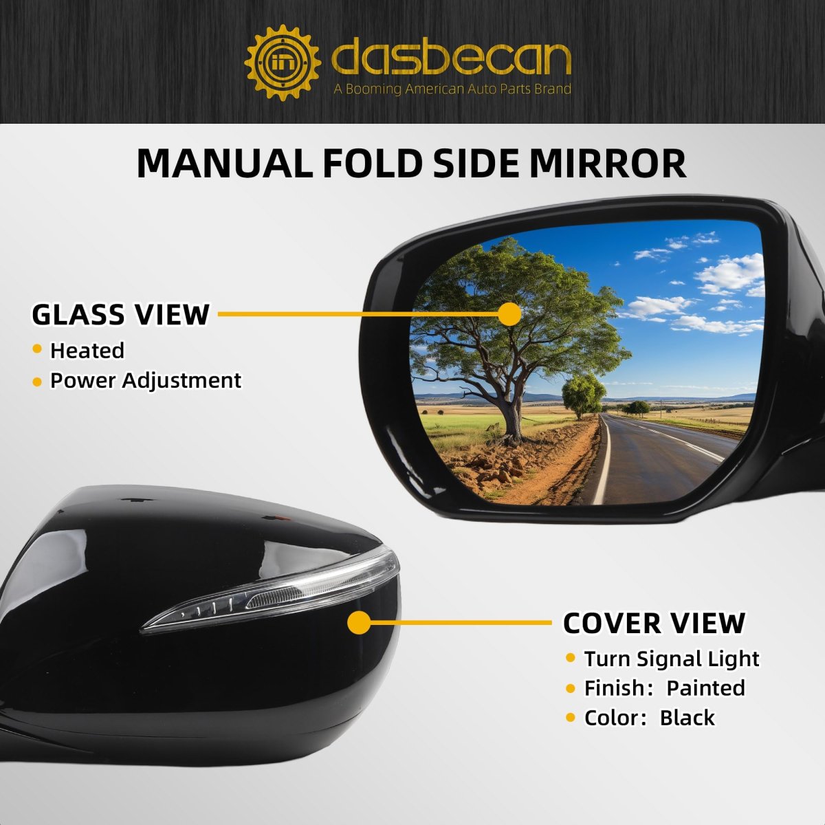 Left Driver Side Door Mirror For 2013-2018 Hyundai Santa Fe Sport Heated Turn Signal Light Power Glass Manual Folding Without