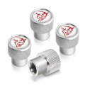 Dodge Demon Red Logo In White On Shining Silver Premium Anodized Aluminum Tire Valve Stem Caps Set Of 4 