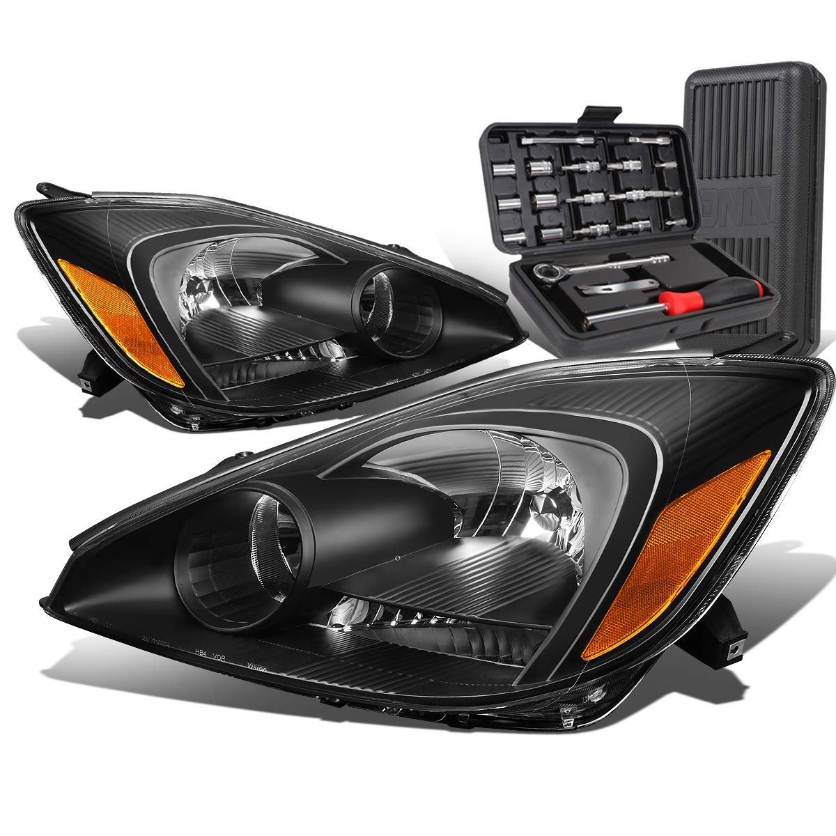 Auto Dynasty Black Housing Amber Corner Head Lamps Tool Kit For Sienna 04-05