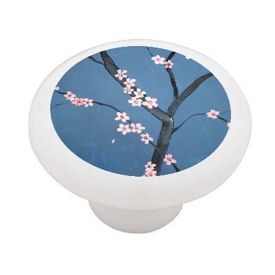 Japanese Almond Blossoms High Gloss Ceramic Drawer Knob