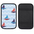 Hoamoya Cartoon Sailing Ship With Waves Center Console Cover Red And Blue Armrest Box Pad Accessories Interior Arm Rest For Car 