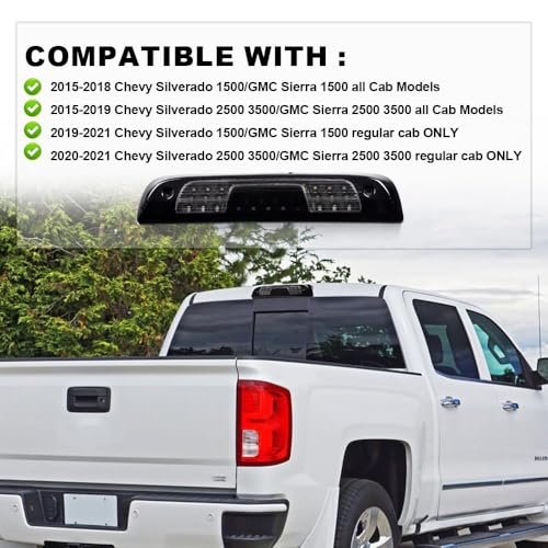 Led 3rd Brake Light For Chevy Silverado 1500 2500 3500 Hd And Gmc Sierra 2014 2018 High Mount Stop Lamp Assembly Black Clear