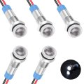 Smseace 5pcs White Ac Dc12-24v Led Indicator Lights 1 4 6mm Waterproof Flat Head Signal Lamp With 150mm Cable Length Metal 