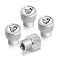 Dodge Demon In White On Shining Silver Premium Anodized Aluminum Tire Valve Stem Caps Set Of 4 