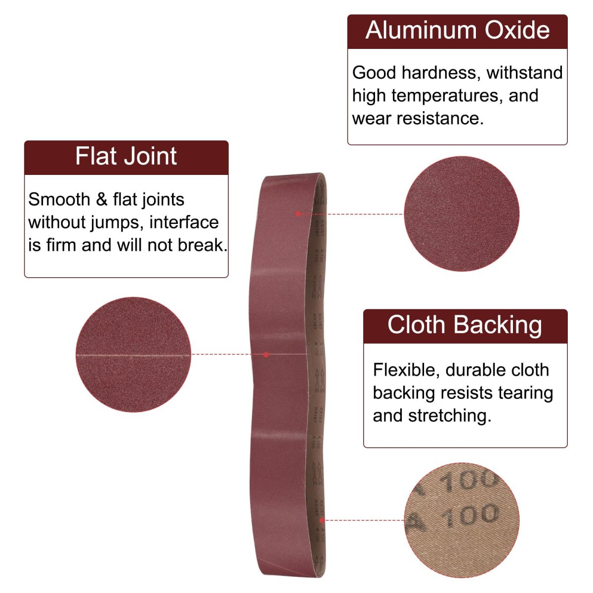 2pcs 6 X 89 Sanding Belts 100 Grits Aluminum Oxide Abrasive Belt Sander Paper Papers For Metal Wood Grinding Polishing Reddish