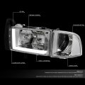 Led Drl L-bar Chrome Housing Clear Corner Headlight Lamps Tool Kit Compatible With Dodge Ram Truck 94-02