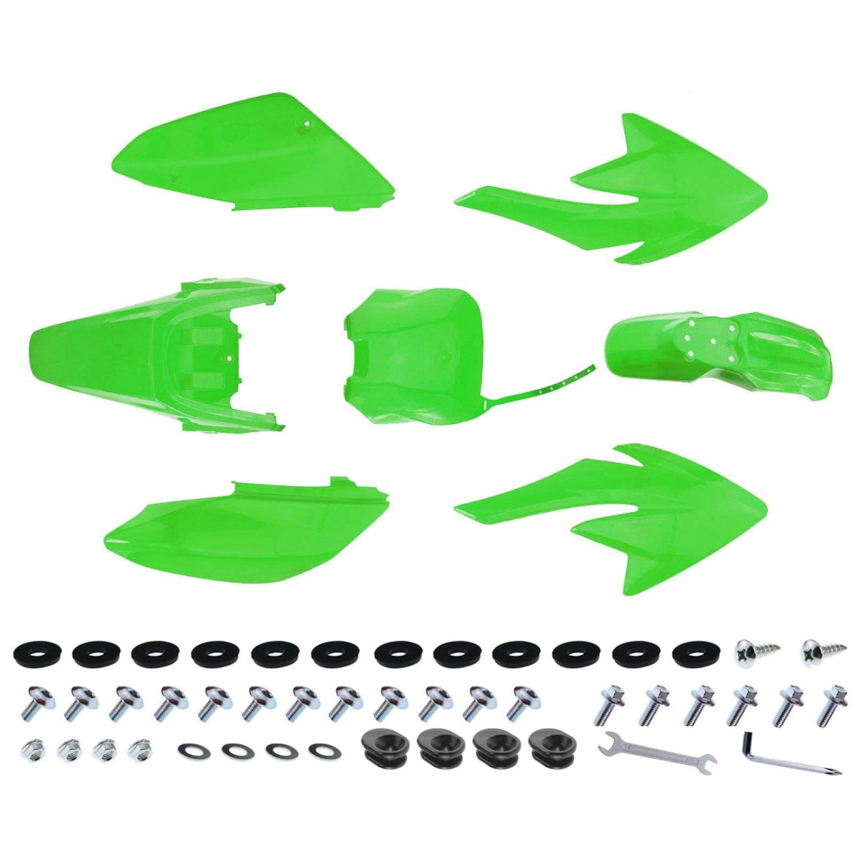 Green Plastic Fender Fairing Kit 7 Piece Set For Crf70 Xf70 And Chinese Pit Bikes Includes Front Rear Fenders Side Panels Tank