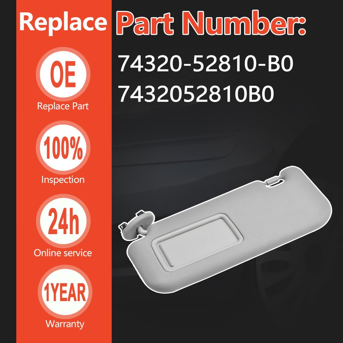 Front Left Driver Side Sun Visor For 2007 2011 Yaris Gray Fabric Replaces 74320 52810 B0 Model Tx 306