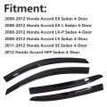 Window Visors Sun Rain Guards For Accord 2008 2012 4 Pack Car Deflectors Vent Shade Black Abs Plastic Side