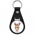 Funny Donkey Head Mascot Keychain Black Premium Leather Chain With Key Ring 