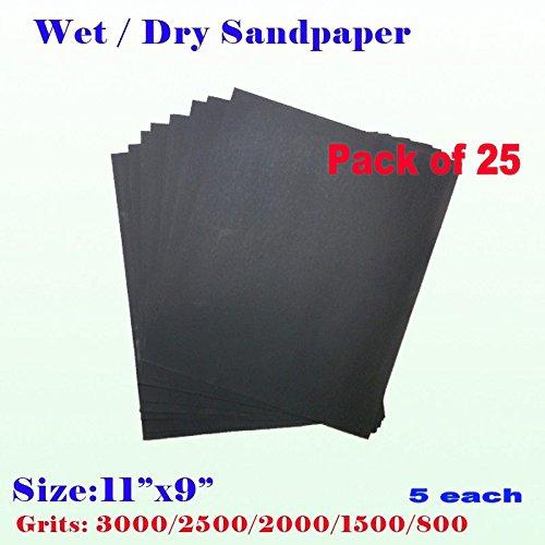 Pack Of 25 11 X 9 Wet Dry Sandpaper Sanding Paper Abrasive Assorted Grits 800 1500 2000 2500 3000 5 Each Grit Finishing Auto