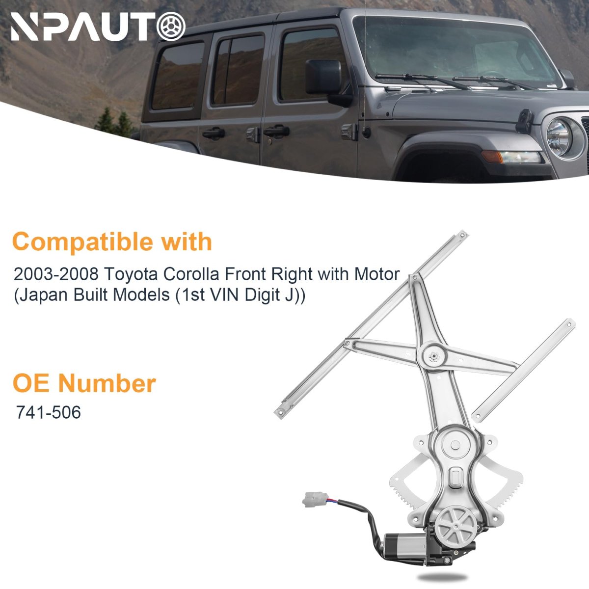 Front Right Passenger Side Power Window Regulator With Motor For 2003 2004 2005 2006 2007 2008 Toyota Corolla S Sport Le Ce Xrs