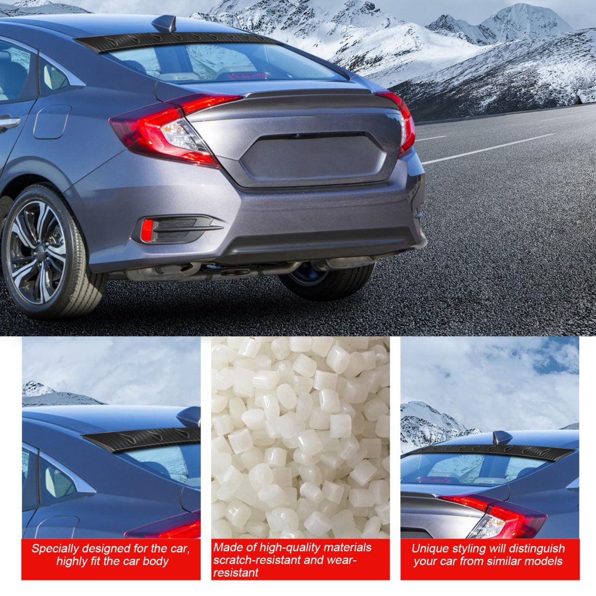 Rear Carbon Fiber Spoiler Wing For Honda Civic 2016 2018 Black Shark Fin Style Self Adhesive Direct Fit 44 In Length