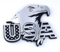 Usa American Eagle Flag Black With Chrome Plastic Car Emblem Decal 3