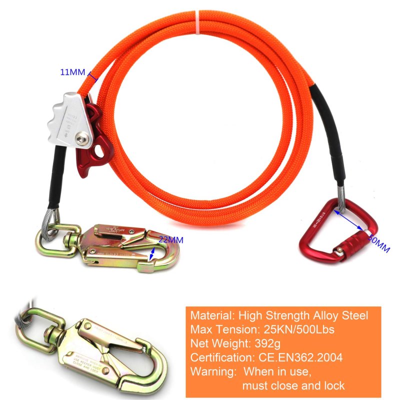 Httmt- Climb Right 1 2 X 8 Steel Wire Core With Triple Lock Lanyard Kit Flip Line Swivel Snap Arborist P N Et-outdoor003-raw